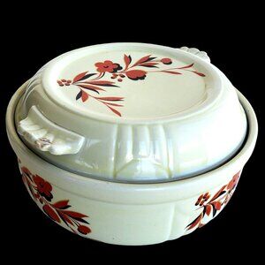 Vintage Halls China Ceramic Covered Casserole Dish 1940s Autumn Floral Design
